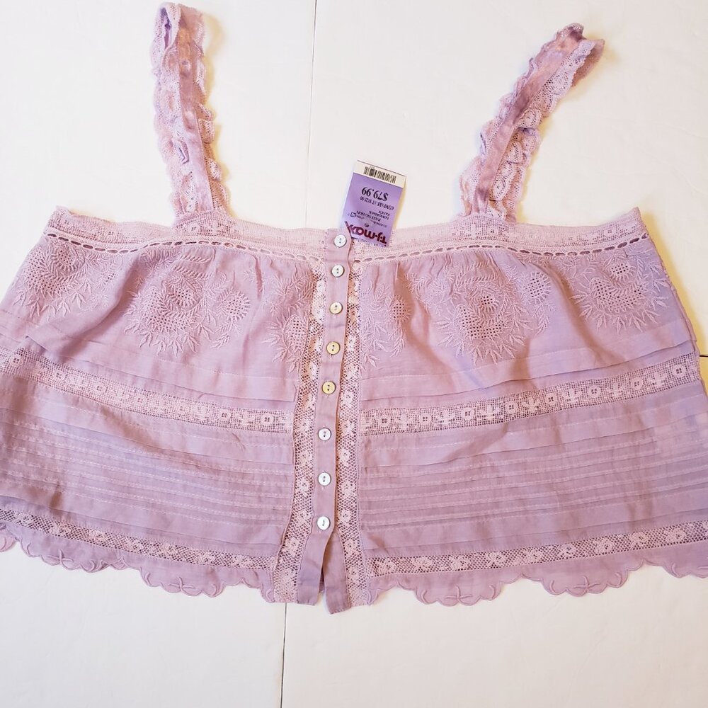 LOVESHACKFANCY Wisteria Sully Embroidered Lace Cotton Crop Top - Picture 5 of 13